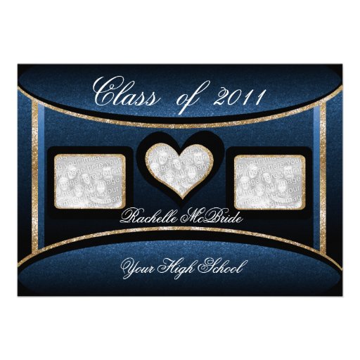 Blue & Gold Graduation Party Photo Invitations