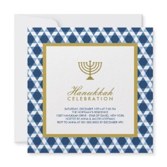 Blue Gold Hanukkah Star Of David Menorah Party Personalized Invite