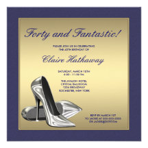Blue Gold High Heels Womans 40th Birthday Party Personalized Announcement