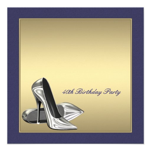 Blue Gold High Heels Womans 40th Birthday Party Personalized Announcement