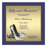 Blue Gold High Heels Womans 50th Birthday Custom Invitations