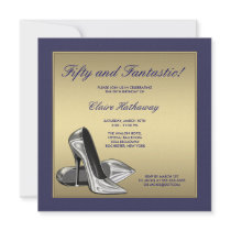 Blue Gold High Heels Womans 50th Brithday Custom Invitations