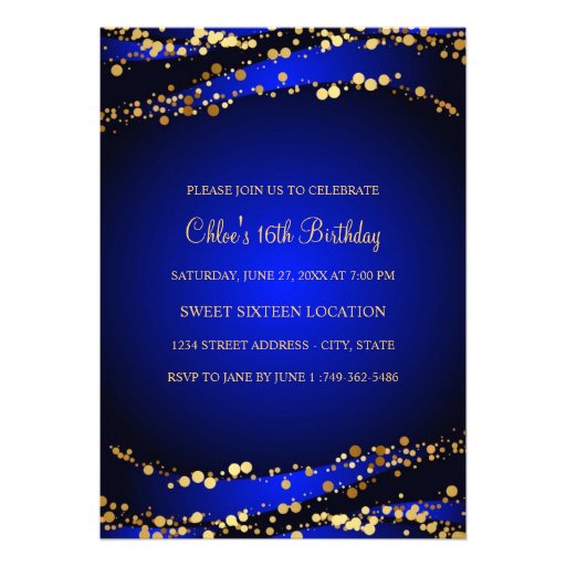 Blue & Gold Stardust | Sweet 16 Invitation