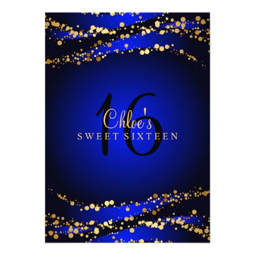 Blue & Gold Stardust | Sweet 16 Invitation