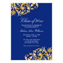 Blue Gold Swirl Graduation Party Announcement
