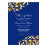 Blue Gold Swirl Graduation Party Announcement at Zazzle