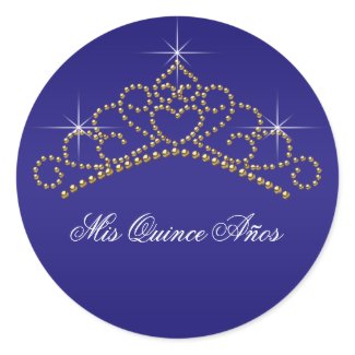 Blue Gold Tiara Sweet 15 16 Quinceana Label sticker