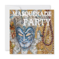 Blue Gold Venetian Mask Masquerade Party invitation