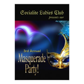 Blue & Gold Venetian Masquerade Costume Party Custom Invites