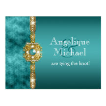 Blue gold wedding engagement birthday postcards