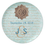 Blue Gold Wedding Memento Vintage Element Ver 2 Party Plates