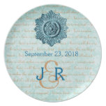 Blue Gold Wedding Memento with Vintage Element Party Plate