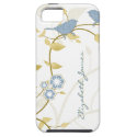 Blue Gold White Birds Floral Personalized iPhone 5