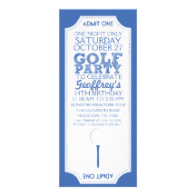 Blue Golf Ticket Golf Birthday Party Invitation