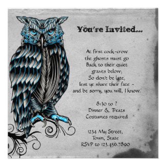 Blue Gothic Owl Halloween Party Invites