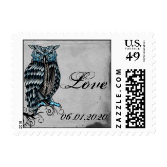 Blue Gothic Owl Posh Postage Stamp