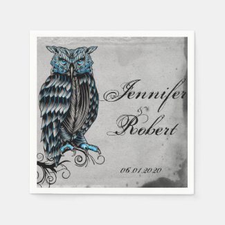 Blue Gothic Owl Posh Wedding Napkin Disposable Napkins