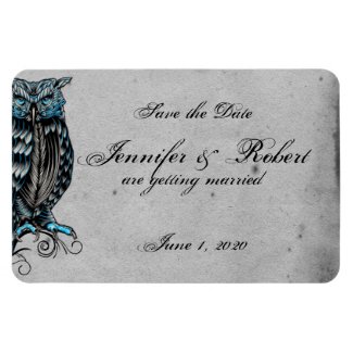 Blue Gothic Owl Posh Wedding Save the Date Rectangle Magnets