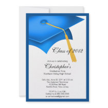 Blue Grad Cap Graduation Party Invitation