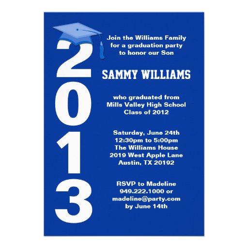 Blue Graduation Party Invitation Class of 2013