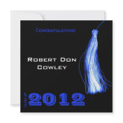 Blue Graduation Tassel on Black Announcement