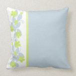 Blue-Gray Accent Pillow with Chartreuse Flowers