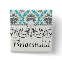 blue gray and cream elegant damask buttons