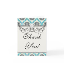 blue gray and cream elegant damask greeting card