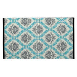 blue gray and cream elegant damask iPad folio cases