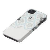 blue gray and cream elegant damask case-mate iphone 4 case