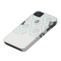 blue gray and cream elegant damask Case-Mate iPhone 4 case