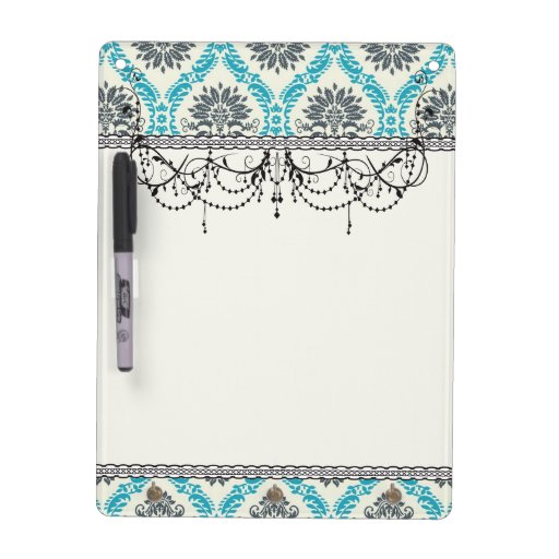 blue gray and cream elegant damask dry erase whiteboard