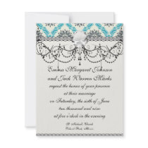 blue gray and cream elegant damask custom announcement