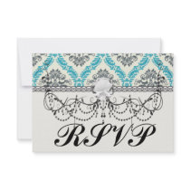 blue gray and cream elegant damask personalized announcement