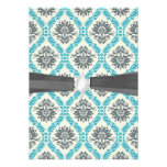 blue gray and cream elegant damask custom invitations