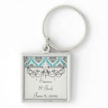 blue gray and cream elegant damask keychain