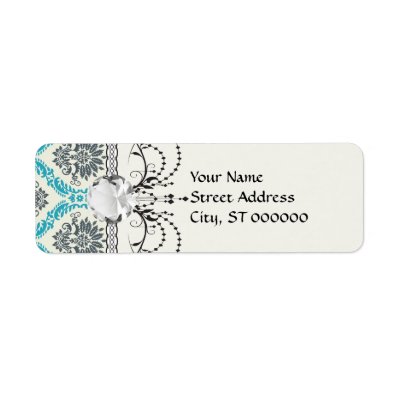 blue gray and cream elegant damask custom return address labels