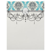 blue gray and cream elegant damask custom letterhead