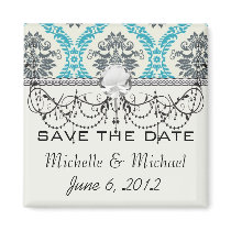 blue gray and cream elegant damask refrigerator magnets