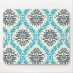 blue gray and cream elegant damask mousepad