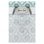blue gray and cream elegant damask peacocks custom stationery