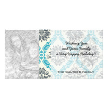 blue gray and cream elegant damask photo cards