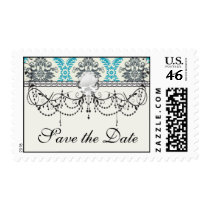 blue gray and cream elegant damask postage stamp