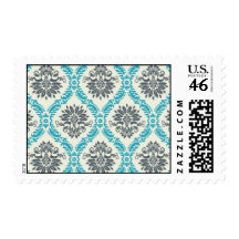 blue gray and cream elegant damask postage stamps