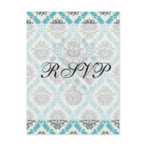 blue gray and cream elegant damask post cards