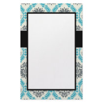 blue gray and ecru cream elegant damask personalized stationery