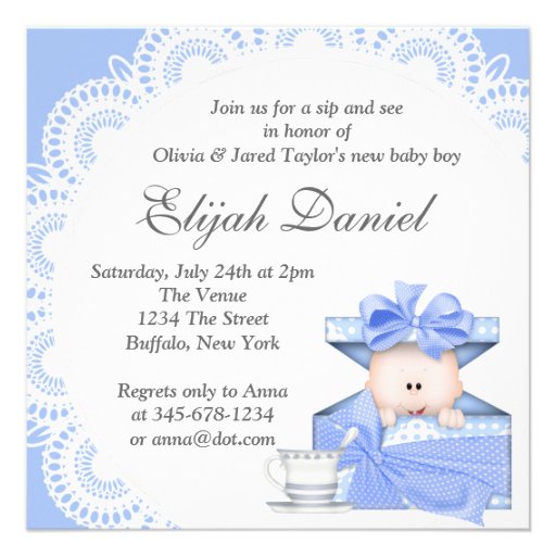 Blue Gray Baby Boy Sip And See Invitations