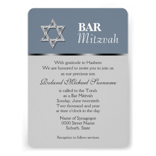 Blue gray bar mitzvah celebrations invite