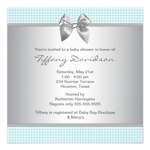 Blue Gray Checks Boy Shower Custom Announcements