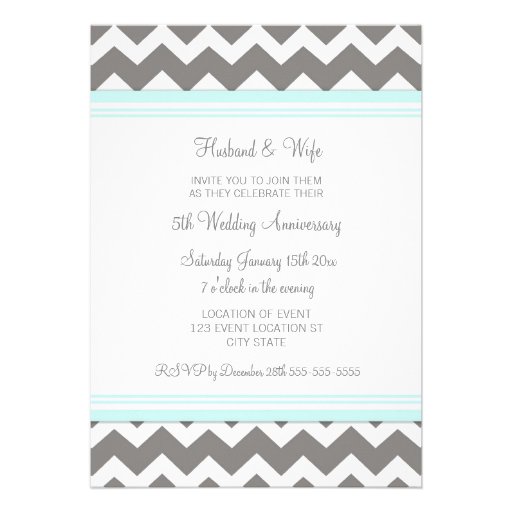 Blue Gray Chevron 5th Anniversary Invitation